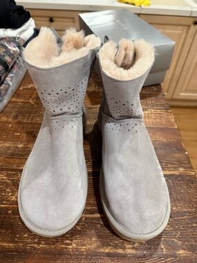 UGG Light Gray Suede Shearling Short Boots